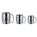 Stainless steel barrel shaped beer mug double wall